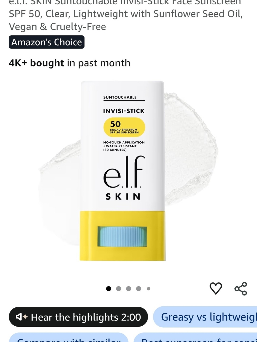 e.l.f. INVISI-STICK SPF 50 Sunscreen Stick - White & Yellow with Blue Accent